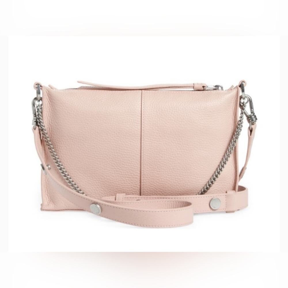 AllSaints Pink Leather Convertible Crossbody Shoulder Bag w Chain Strap